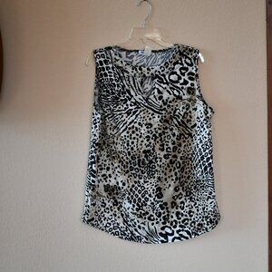 StitchWurks Plus Multicolor Leopard Print Keyhole Sleeveless Knit Top Size 1X